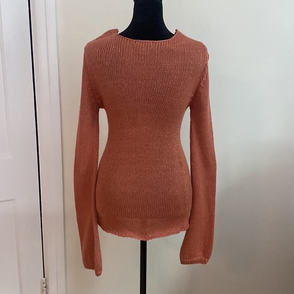 Beautiful coral colored, deep V neck, long sleeved, thin sweater. Spring color! - Picture 2 of 7